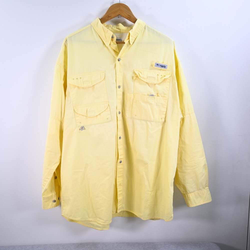 Columbia‎ PFG  Shirt Mens XL  Yellow Button Up Vented Fishing